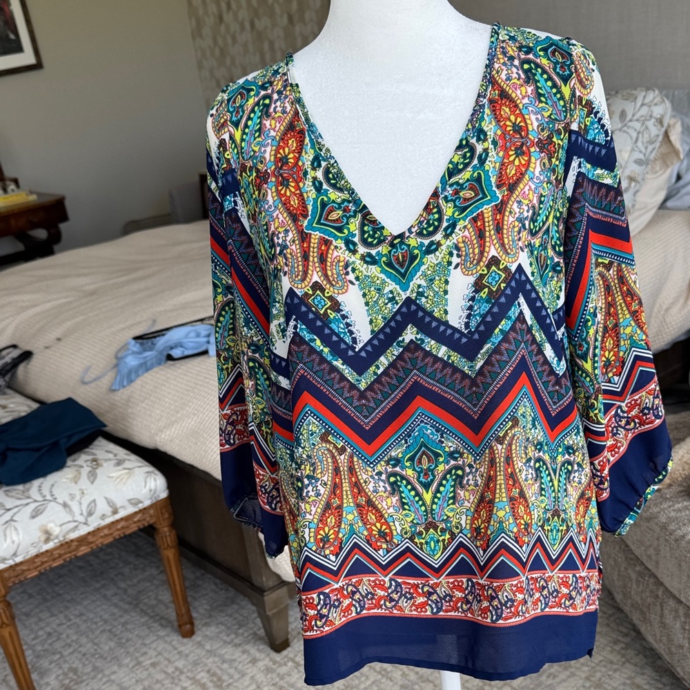Renee C. Multicolor Paisley V-Neck Blouse